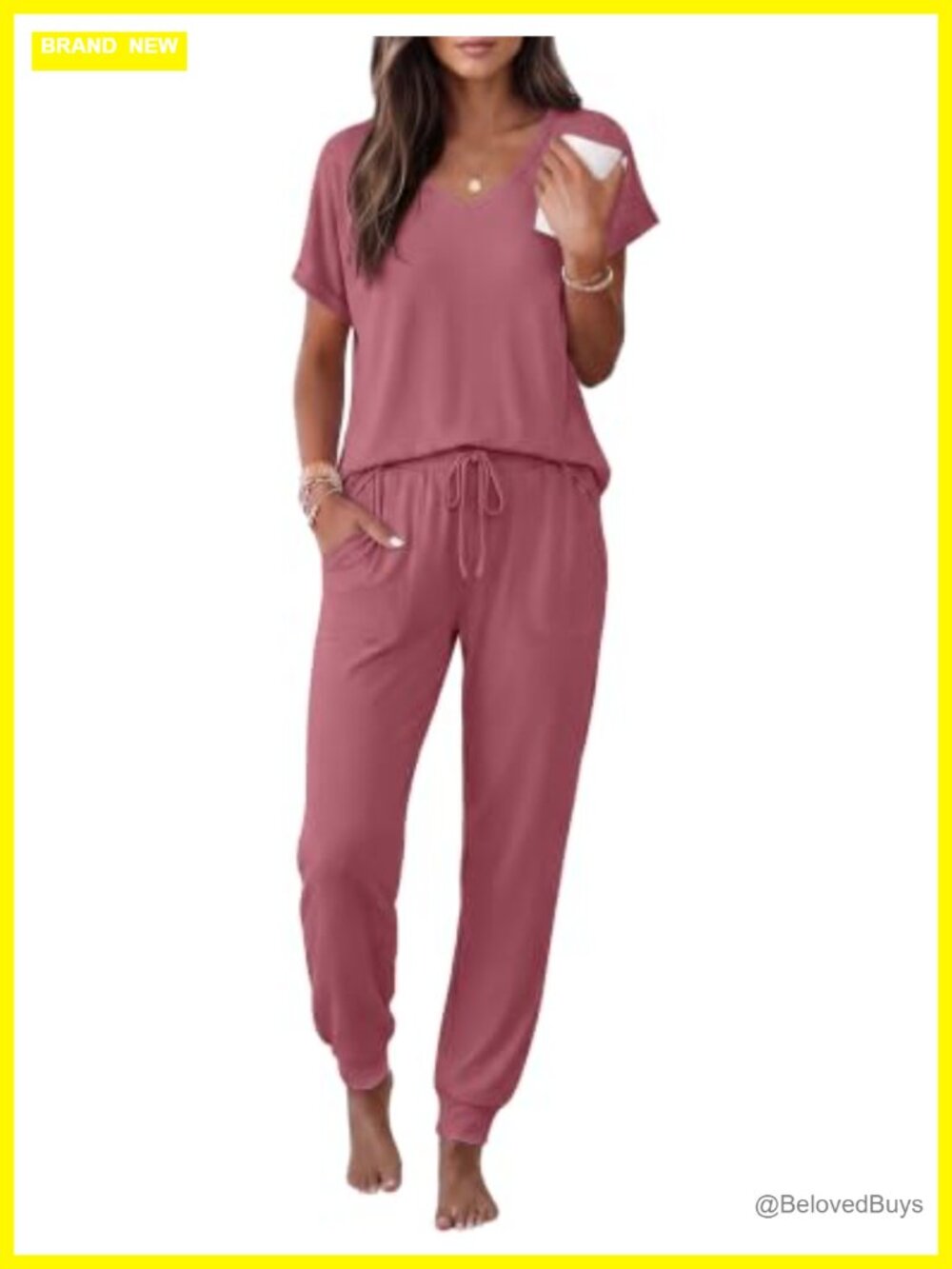 Ekouaer 2 Piece Pajama Set Short Sleeve Jogger Pants Lounge Sleepwear